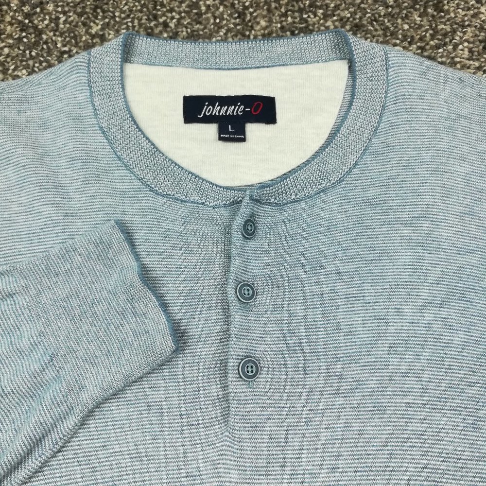 Johnnie O Sweater Henley Silk Blend 1/4 Button Blue Striped Mens Large